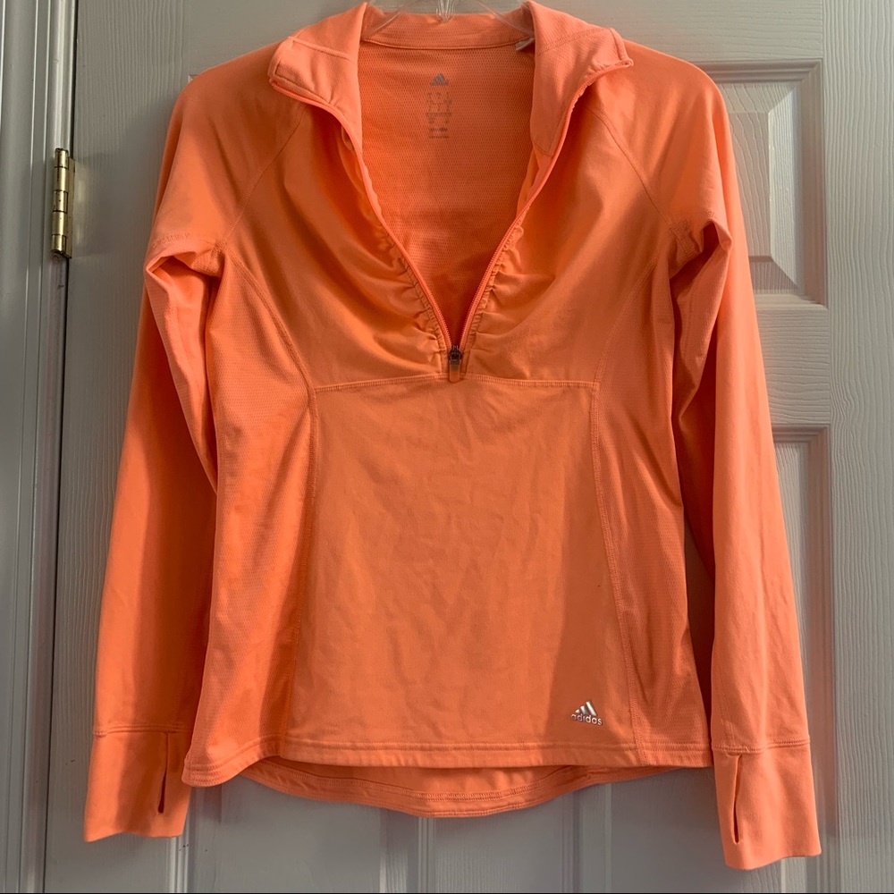 Adidas Shirt Women Size Small Half Zip Running Long Sleeve Shirt Orange